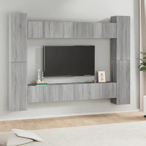 Conjunto Móveis de TV   Madeira Processada Sonoma Cinza (10 pcs)