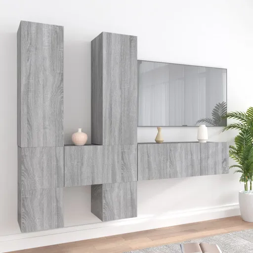 Conjunto Móveis de TV   Madeira Processada Sonoma Cinza (7 pcs)