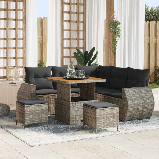 Conjunto de Sofá de Jardim com Almofada   Cinzeto Vime PE (8 pcs)