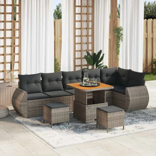 Conjunto de Sofá de Jardim com Almofada   Cinzeto (9 pcs)