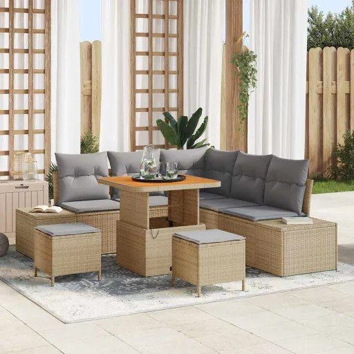 Conjunto de Sofá de Jardim   Bege Rattan Sintético (8 pcs)