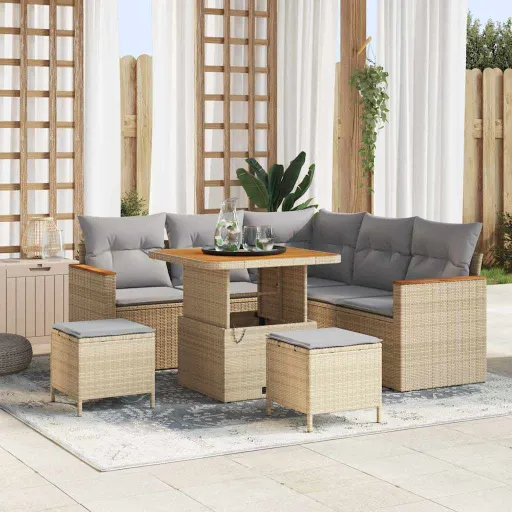 Conjunto de Sofá de Jardim   Bege Rattan Sintético (8 pcs)