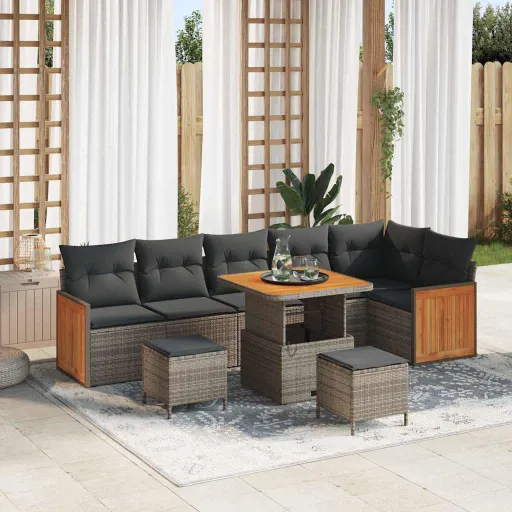 Conjunto de Sofá de Jardim com Almofada   Cinzeto Vime PE (11 pcs)