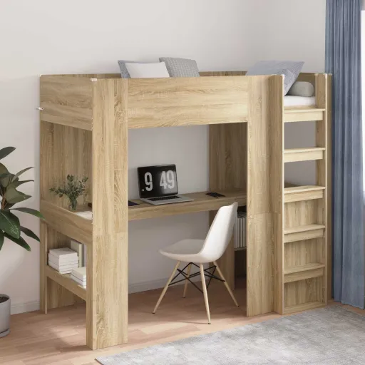 Estrutura de Cama Loft com Mesa Carvalho Sonoma 90 x 200 cm