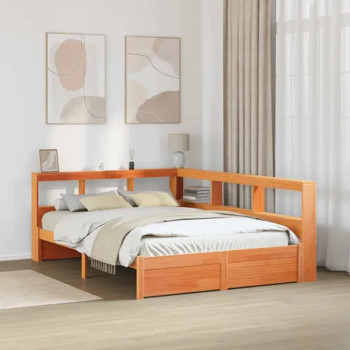 Cama com Estante com Cabeceira   Marrom Cera 200 x 160 cm (2 pcs)
