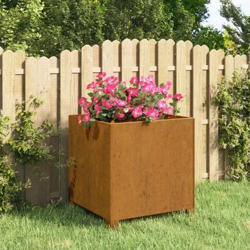 Vaso/Floreira com Pernas 40x40x40 cm Aço Corten Cor Enferrujado