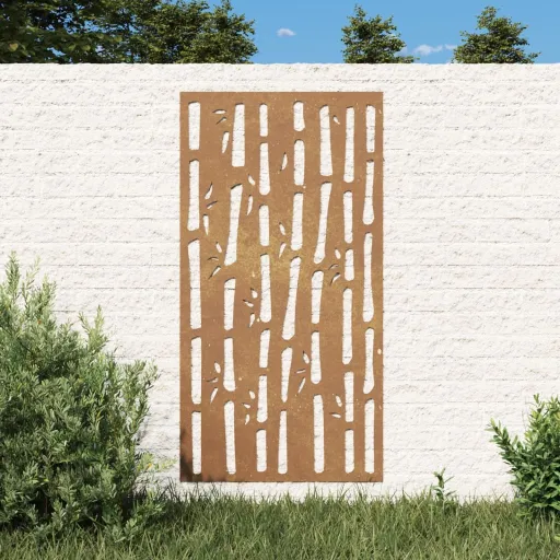 Decoração p/ Muro de Jardim 105x55 cm Aço Corten Design Bambu
