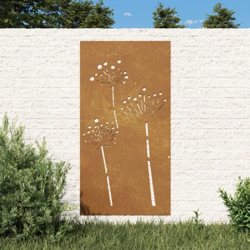 Decoração p/ Muro de Jardim 105x55 cm Aço Corten Design Flores
