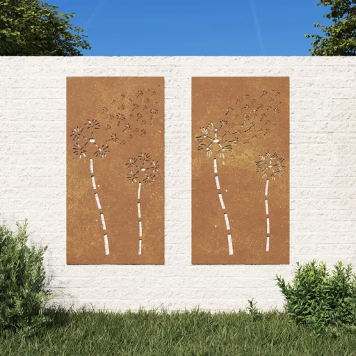 Decorações p/ Muro de Jardim   Aço Corten Design Flores (2 pcs)