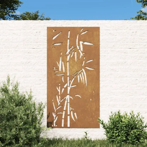 Decoração p/ Muro de Jardim 105x55 cm Aço Corten Design Bambu