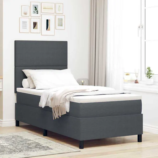 Cama Box com Cabeceira Cinza Escuro e Branco 100 x 200 cm
