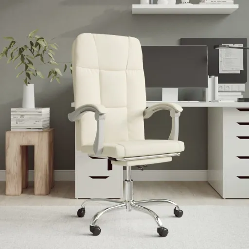 Cadeira de Escritório Reclinável Couro Artificial Cor Creme