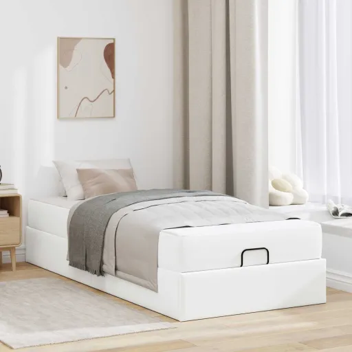 Estrutura de Cama com Colchão com Colchão   Branco PVC (2 pcs)
