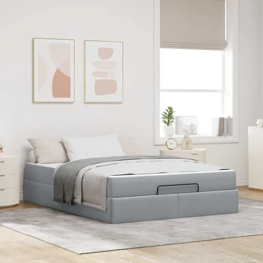 Estrutura de Cama com Colchão   Cinzento-Claro Tecido (2 pcs)