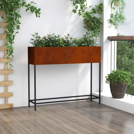 Vaso Elevado para Jardim Ferro Enferrujado 100 x 26 x 82 cm