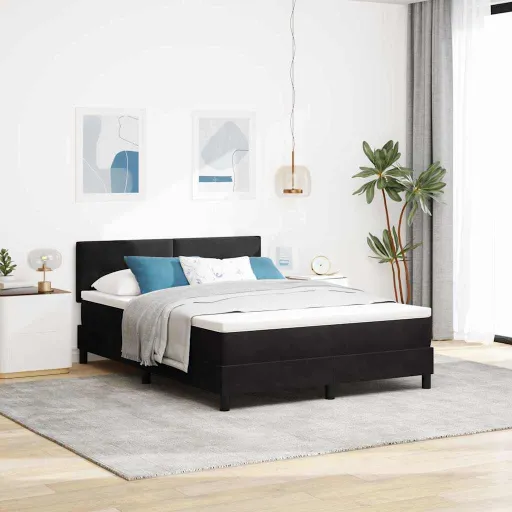 Cama Box Spring LED com Fitas LED Preto 160 x 200 cm Veludo