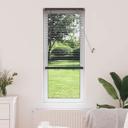 Cortina Veneziana Manual Ajustável Cinza Prata 150 x 40 cm PVC
