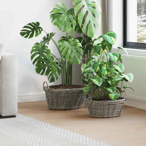 Cesta de Plantador com Armazenamento   Cinzeto Rattan Lacak (2 pcs)