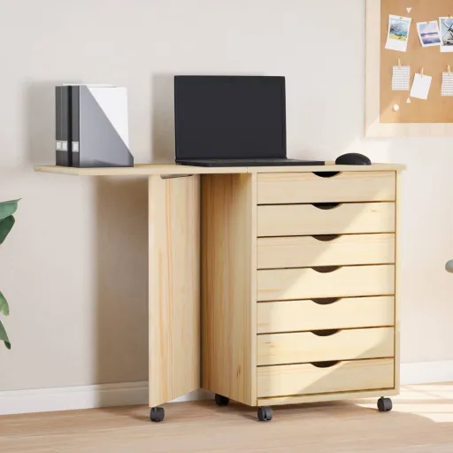 Gabinete Rolante com Mesa com Roda MOSS Verniz Transparente