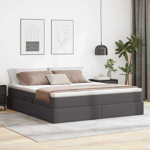 Cama com Arrumação e Colchão com Colchão Cinzeto 160 x 200 cm