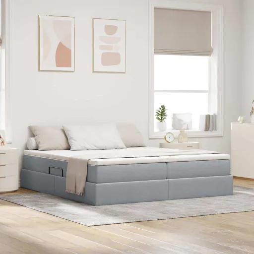 Cama com Arrumação e Colchão Cinzento-Claro 200 x 200 cm