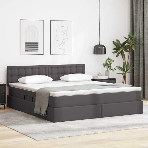 Cama com Arrumação e Colchão com Colchão Cinzeto 160 x 200 cm
