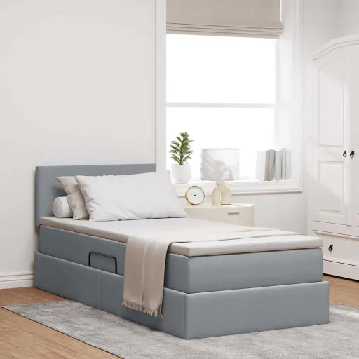 Cama com Arrumação e Colchão Cinzento-Claro 100 x 200 cm