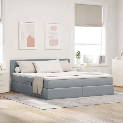 Cama com Armazenamento com Colchão Cinzento-Claro 200 x 200 cm