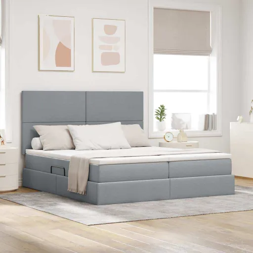 Cama com Armazenamento com Colchão Cinzento-Claro 200 x 200 cm