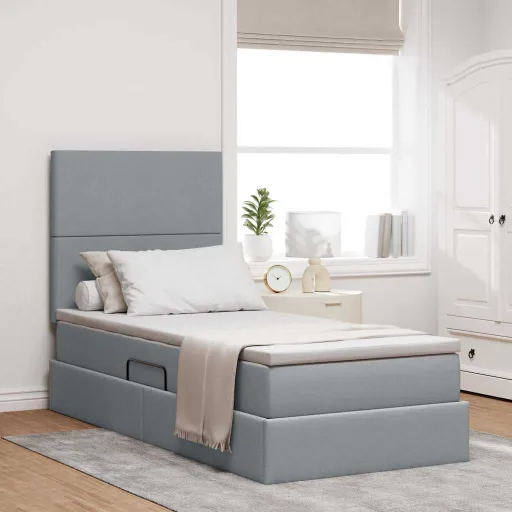 Cama com Arrumação e LED Cinzento-Claro 100 x 200 cm Poliéster