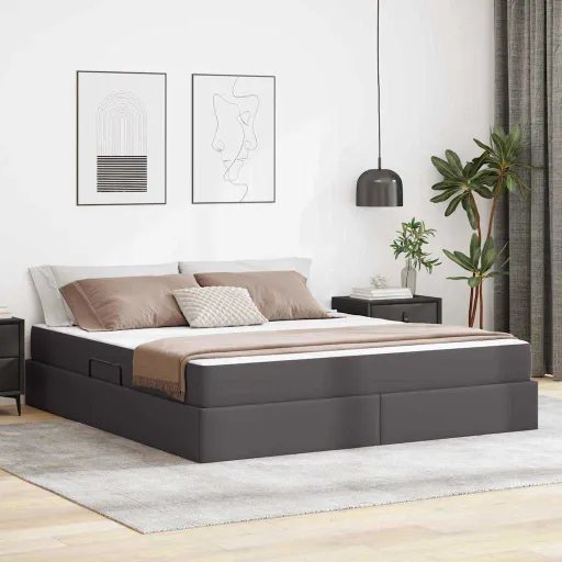 Cama com Arrumação e Colchão com Colchão   Cinzeto Couro (2 pcs)