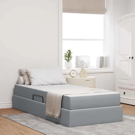 Cama com Arrumação e Colchão Cinzento-Claro 100 x 200 cm