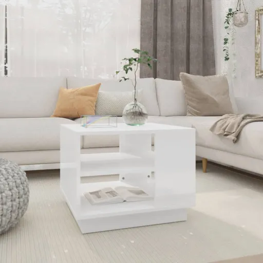 Mesa de Centro 55x55x43 cm Aglomerado Branco Brilhante