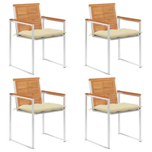 Cadeiras de Jardim c/ Almofadões   Madeira de Acácia Maciça (4 pcs)