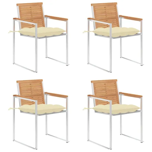 Cadeiras de Jardim c/ Almofadões   Madeira de Teca Maciça (4 pcs)