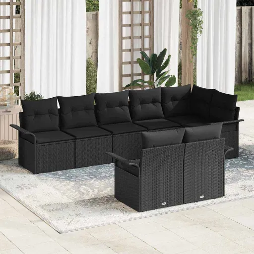 Conjunto de Sofá de Jardim   Preto Vime PE (8 pcs)