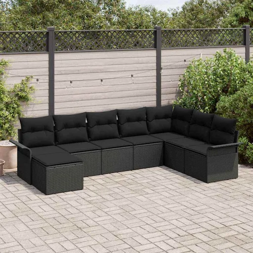 Conjunto de Sofá de Jardim   Preto Rattan Sintético (8 pcs)