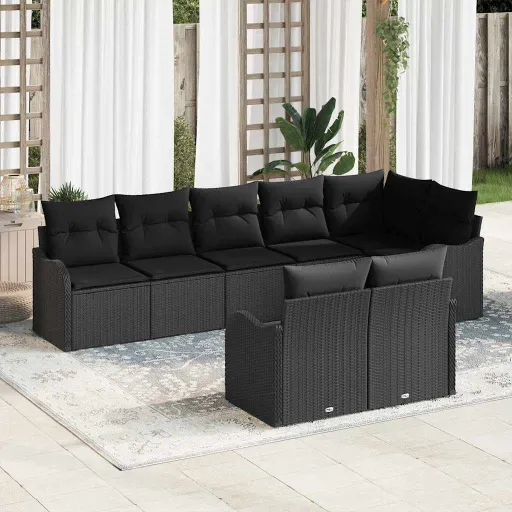 Conjunto de Sofá de Jardim   Preto Vime PE (8 pcs)