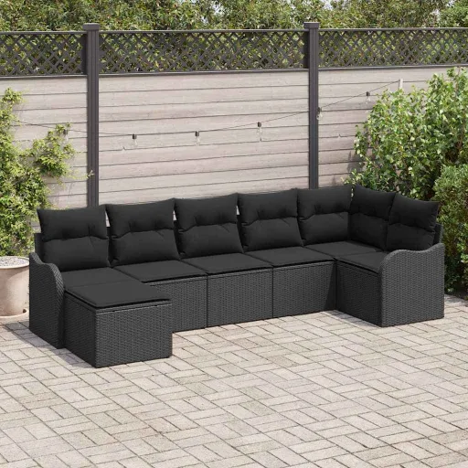 Conjunto de Sofá de Jardim   Preto Rattan Sintético (7 pcs)