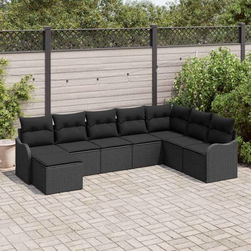 Conjunto de Sofá de Jardim   Preto Rattan Sintético (8 pcs)