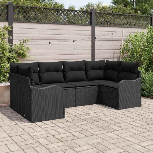Conjunto de Sofá de Jardim   Preto Rattan Sintético (6 pcs)