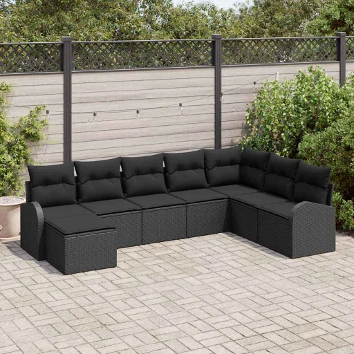 Conjunto de Sofás com Almofada   Preto Vime PE (8 pcs)