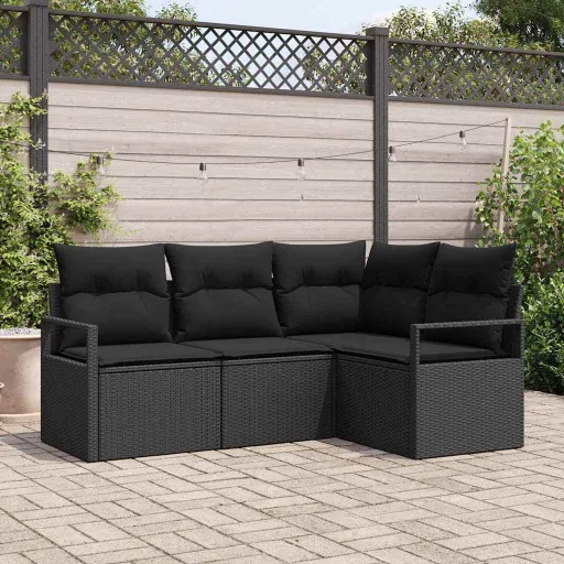 Conjunto de Sofás com Almofada   Preto Vime PE (4 pcs)