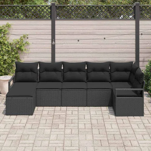 Conjunto de Sofás com Almofada   Preto Vime PE (7 pcs)