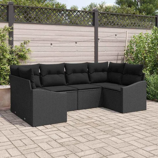 Conjunto de Sofá de Jardim   Preto Vime PE (6 pcs)