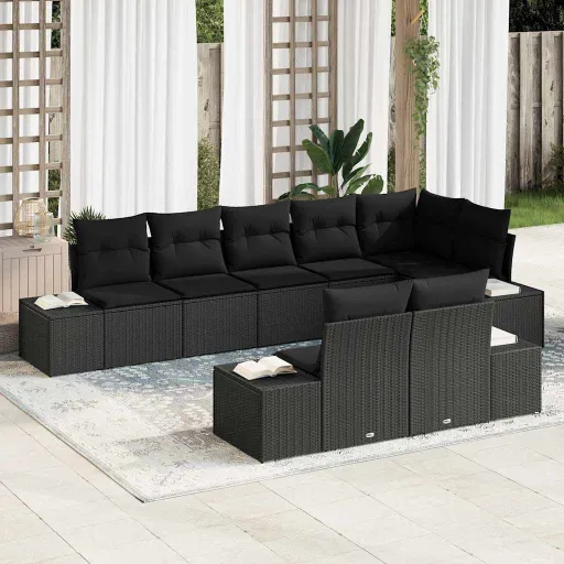 Conjunto de Sofá de Jardim   Preto Rattan Sintético (8 pcs)