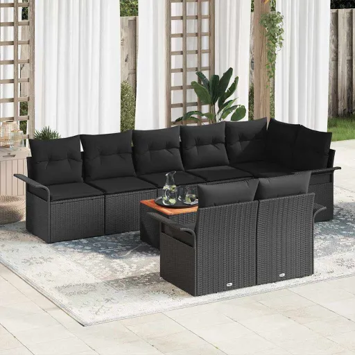 Conjunto de Sofá de Jardim   Preto Vime PE (9 pcs)