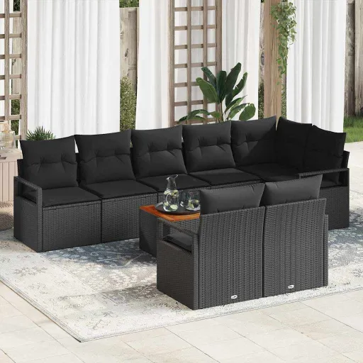 Conjunto de Sofá de Jardim   Preto Vime PE (9 pcs)