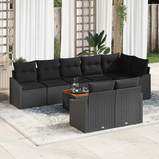 Conjunto de Sofá de Jardim   Preto Vime PE (9 pcs)