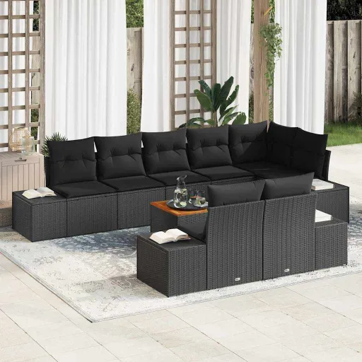 Conjunto de Sofá de Jardim   Preto (9 pcs)